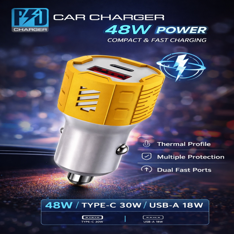 Car Charger Yellow 48W A+C Car Shu Box Packing