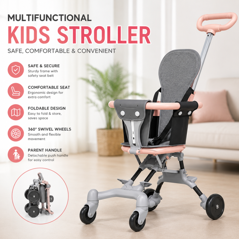 Baby Stroller, Foldable Four-Wheeled Child Stroller, Lightly and Easily Foldable