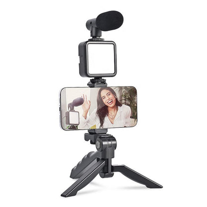 Vlogging Kit – Mini Tripod, Mic & LED Light for Video Making