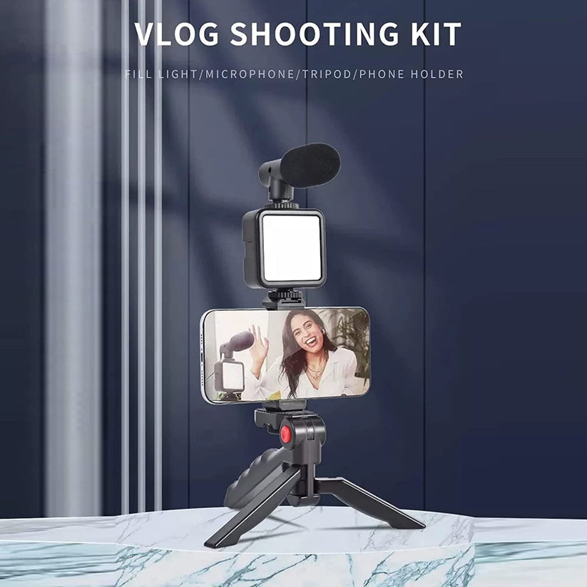 Vlogging Kit – Mini Tripod, Mic & LED Light for Video Making