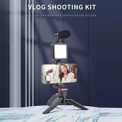 Vlogging Kit – Mini Tripod, Mic & LED Light for Video Making
