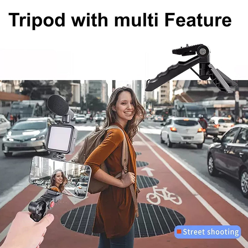 Vlogging Kit – Mini Tripod, Mic & LED Light for Video Making