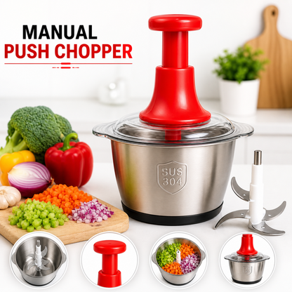 Manual Stainless Steel Multifunctional 2L Hand Push Chopper