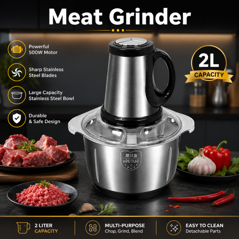 Meat Grinder Chopper ,Electric Stainless Steel 2L or 3L Capacity