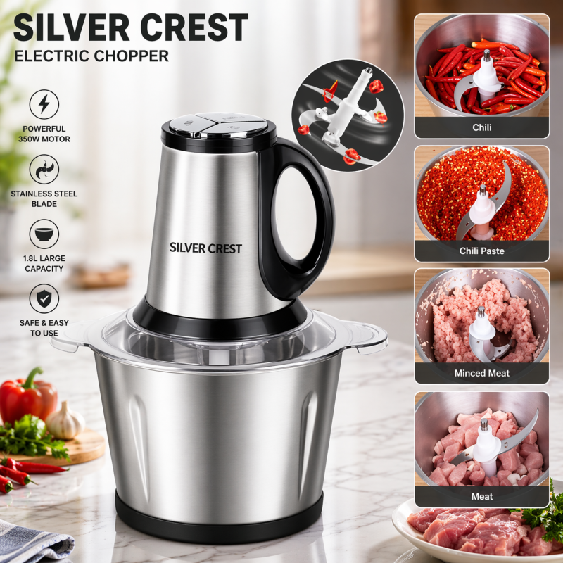 Meat Grinder Chopper ,Electric Stainless Steel 2L or 3L Capacity