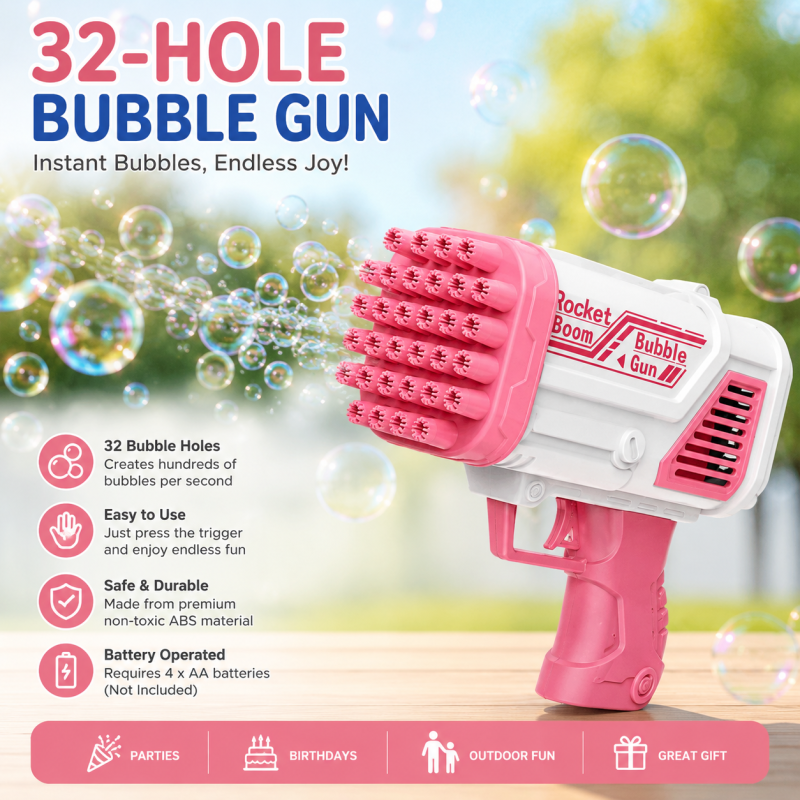 Bubble Machine for Kids, 32 Hole Rocket Boom