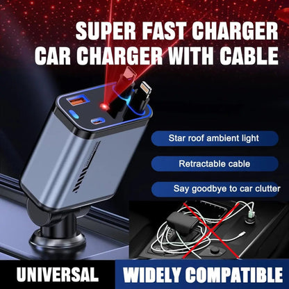 Retractable Car Charger with Starlight, 4 in 1 Fast Charging