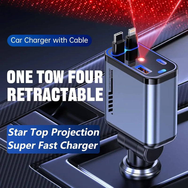 Retractable Car Charger with Starlight, 4 in 1 Fast Charging