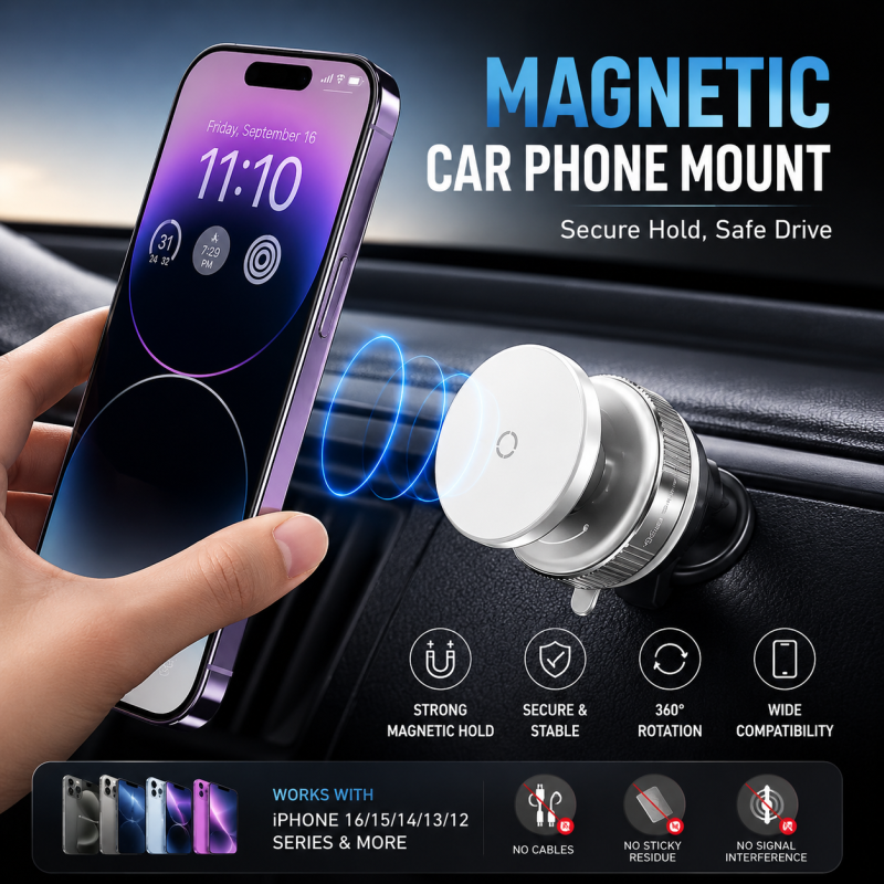 K009 Vacuum Magnetic Car Phone Holder Powerful, Stable & Universal Mount