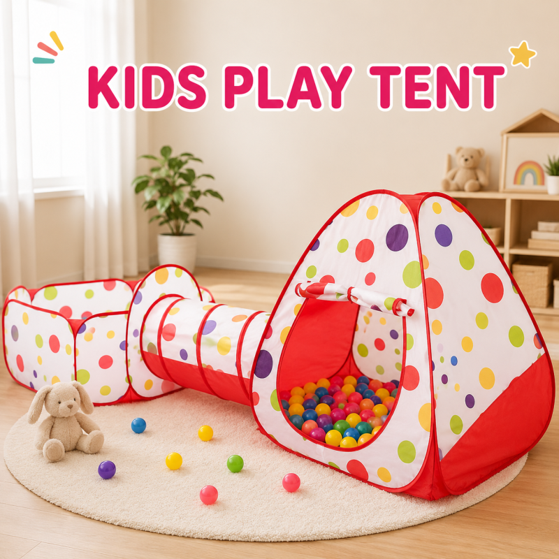 3 in 1 Kids Pop up Play Tent Crawl Tunnel Set Ball Pit Tent Playhouse Indoor Outdoor Toys