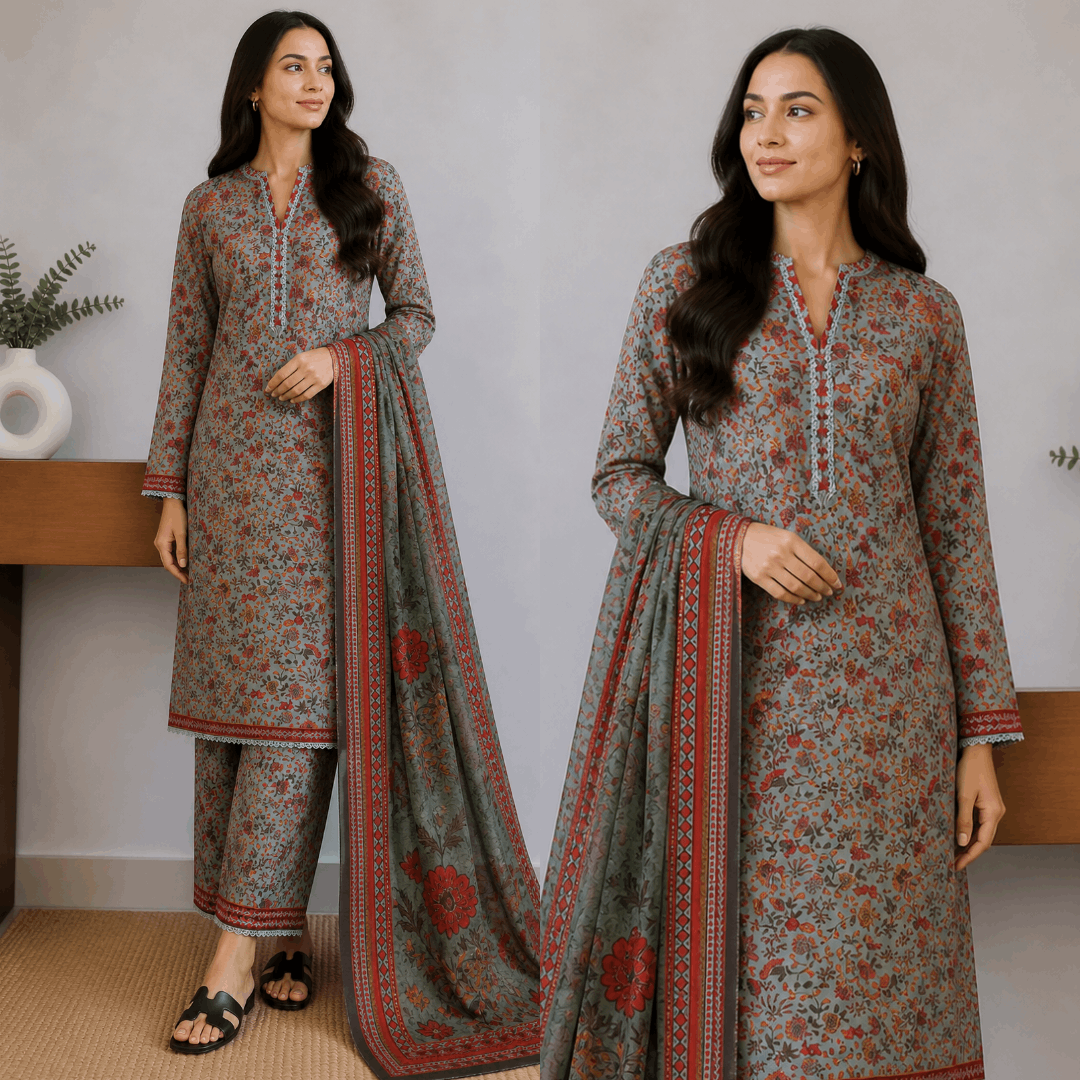 Breeza Digital Printed 3PC Ready to Wear Design No- 7509 - PK