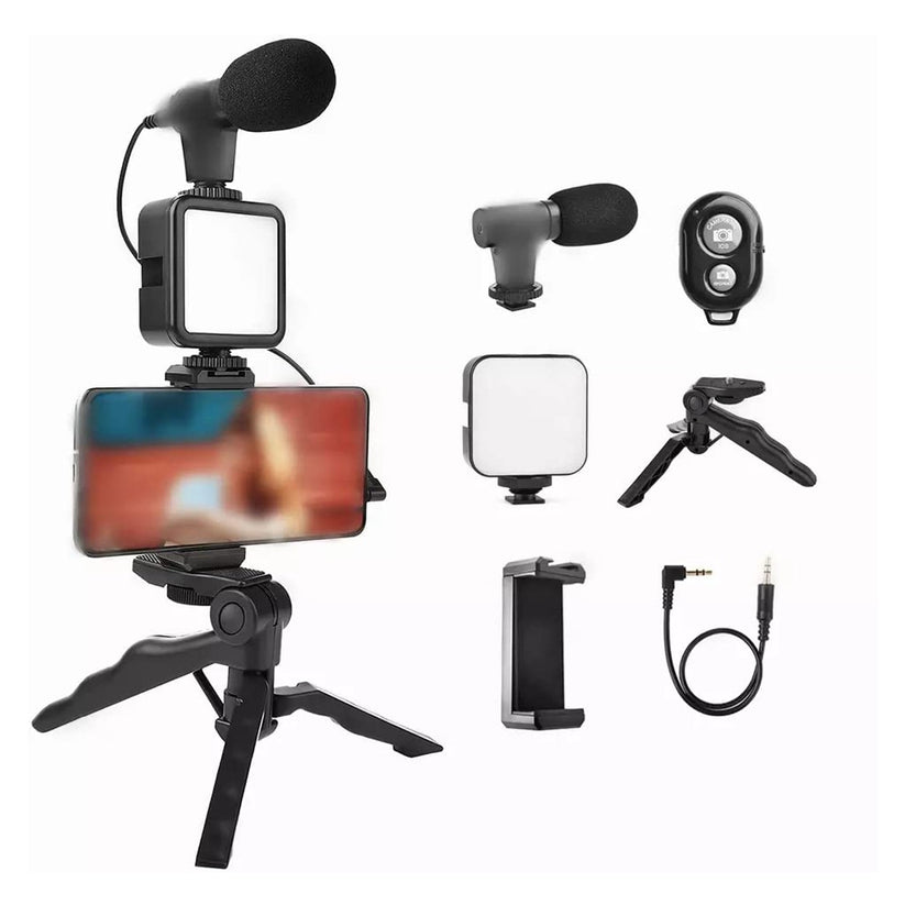 Vlogging Kit – Mini Tripod, Mic & LED Light for Video Making