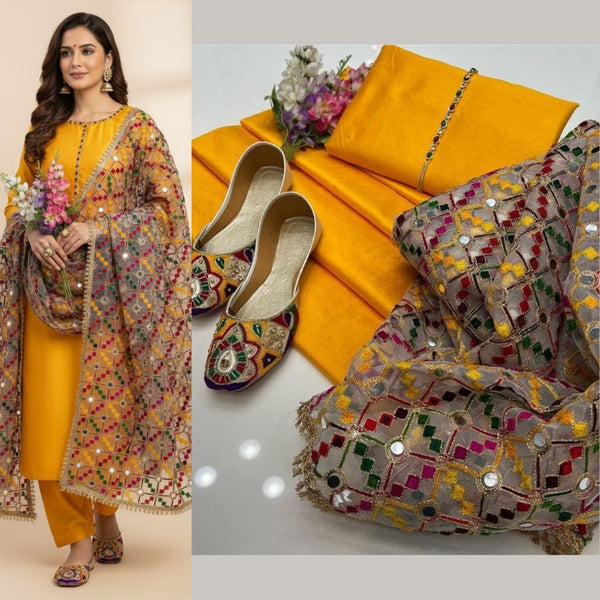 Full Heavy Embroidered Gift Pack with Shoes Free D-Yellow