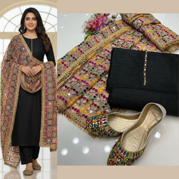 Full Heavy Embroidered Gift Pack with Shoes Free D-Black