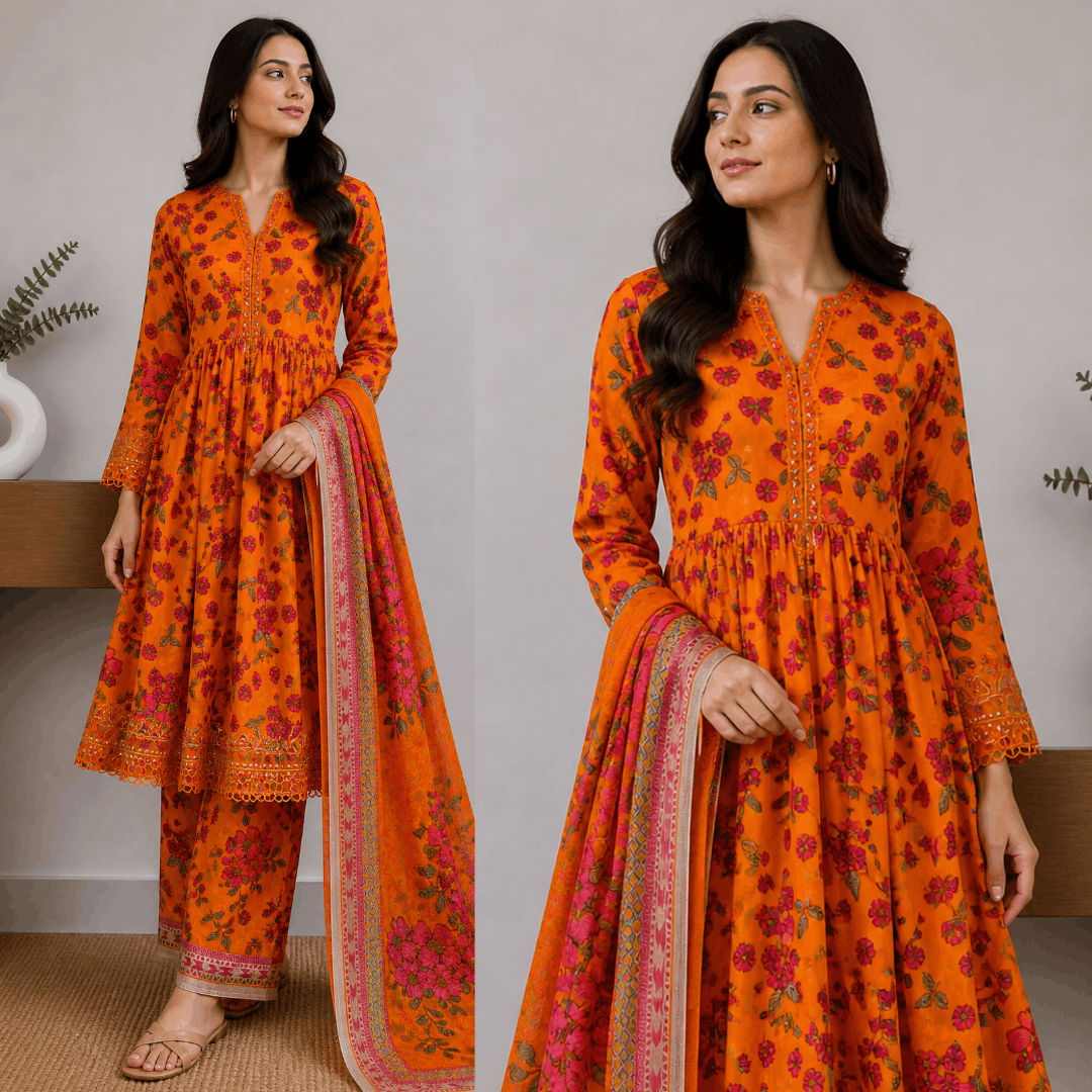Breeza Digital Printed 3PC Ready to Wear Design No- 7511
