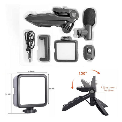 Vlogging Kit – Mini Tripod, Mic & LED Light for Video Making