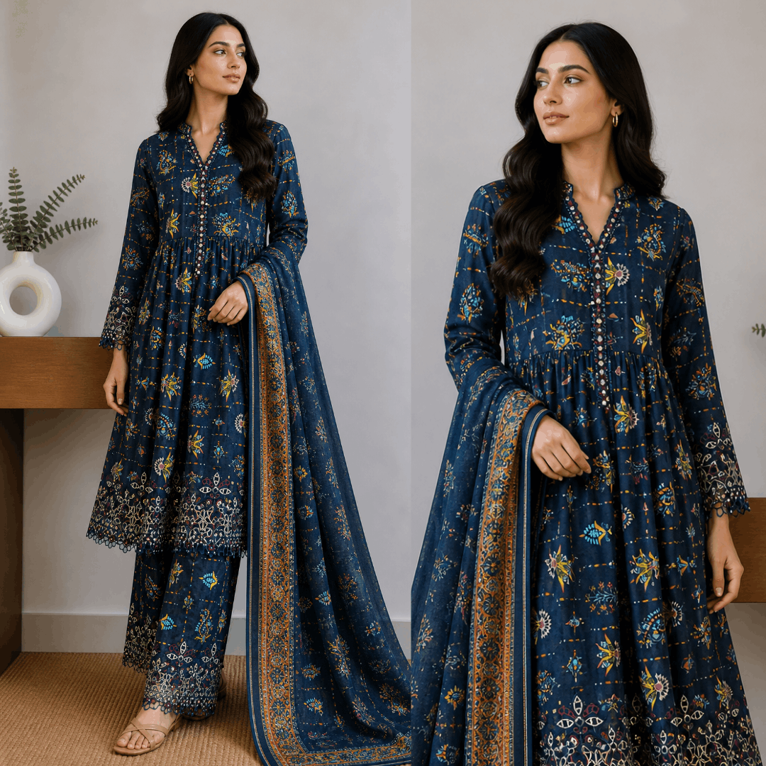 Breeza Digital Printed 3PC Ready to Wear Design No- 7513