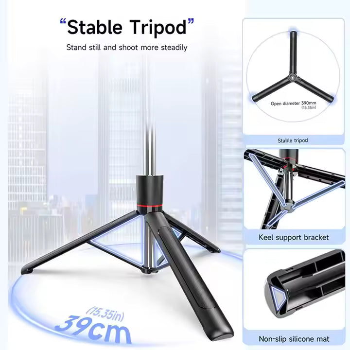 Selfie Stick Tripod with handle Grip 7 Feet Length , Bluetooth Remote , Light
