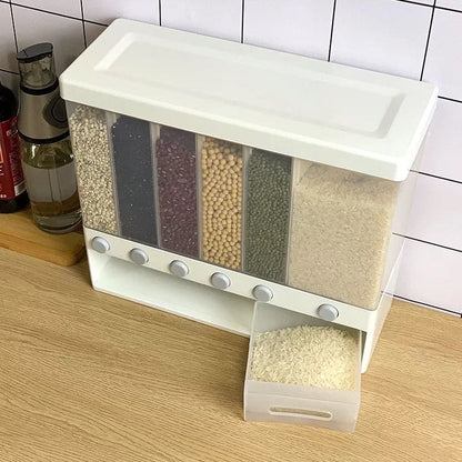 Wall-Mounted Rotating Rice/Cereal Dispenser - 6 Portions