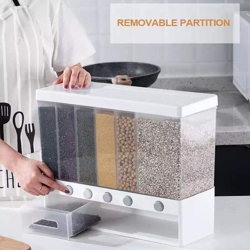 Wall-Mounted Rotating Rice/Cereal Dispenser - 6 Portions