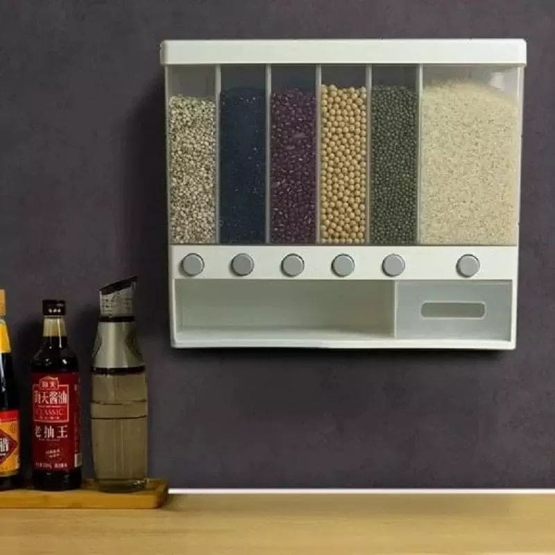 Wall-Mounted Rotating Rice/Cereal Dispenser - 6 Portions