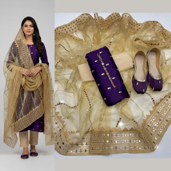 4Pc 9mm Mirror Full Heavy Embroidered Gift Pack with Shoes Free D-Skin Purple