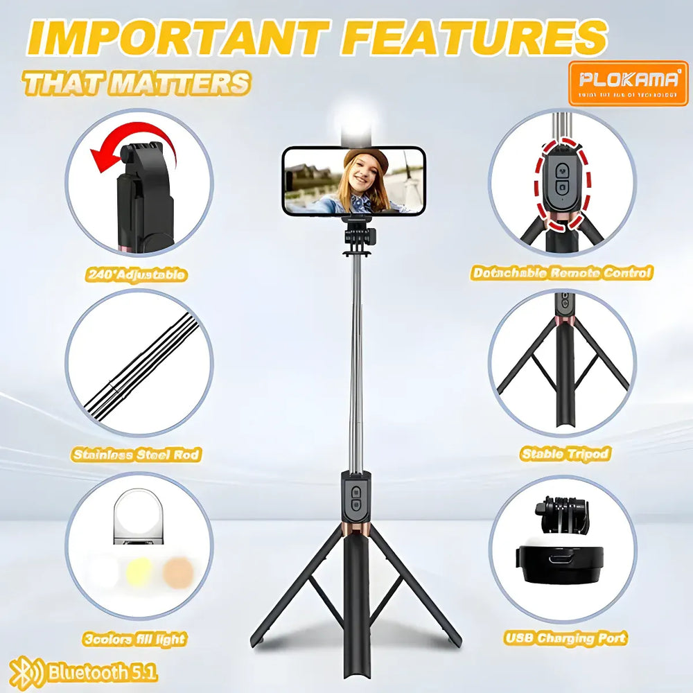 Selfie Stick Tripod Stand Bluetooth Shutter 7 Feet Length